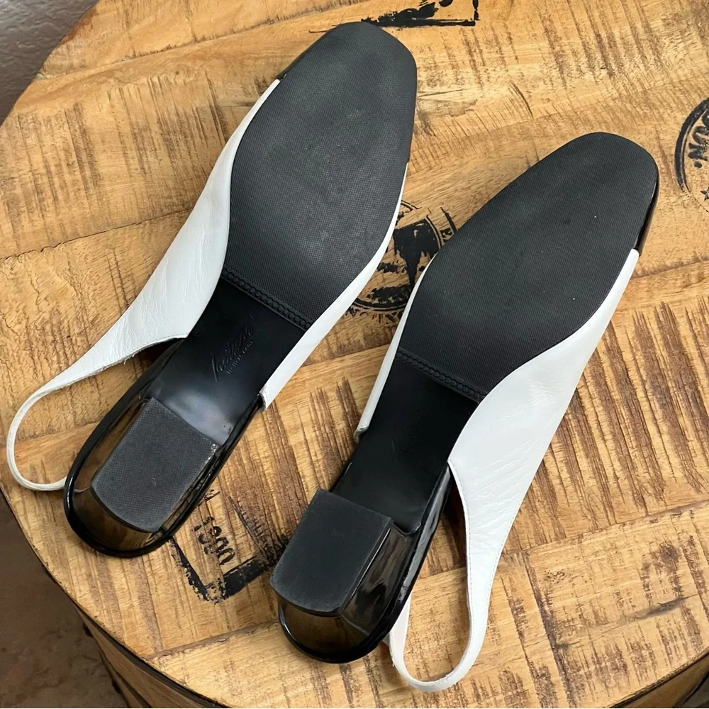 Trotters Leather Two Tone Slingback Kitten Heels Black White 10.5 N